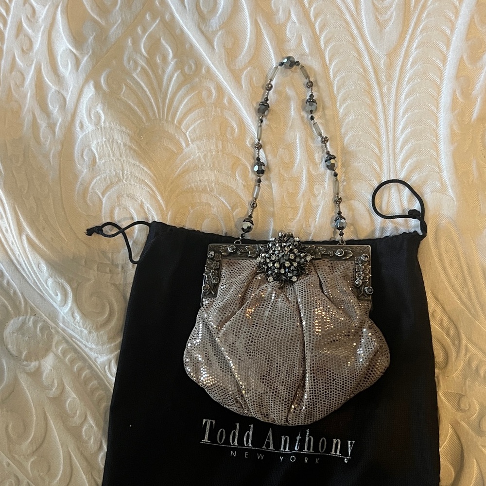 Todd Anthony 2003 leather and crystal ORIGINAL strap and duster Evening purse